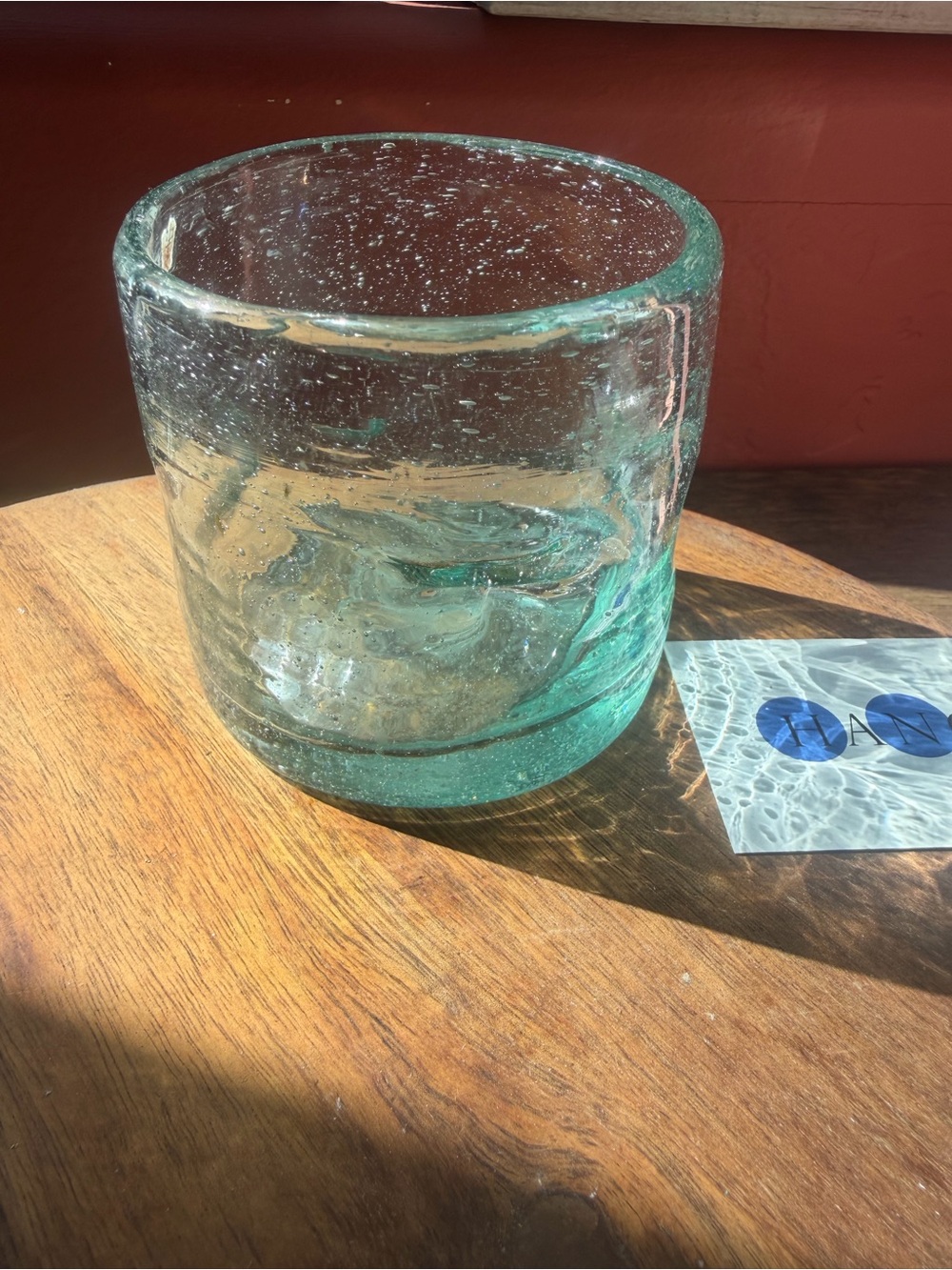 Hand-blown glass tumbler with applied hunter and stag motif.